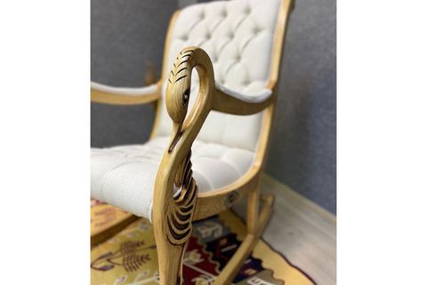 ASEDİA VİNTAGE KAPİTONELİ SALLANAN SANDALYE, KREM, AHŞAP, NATUREL AYAK