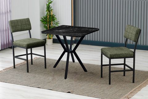 NOVA MUTFAK MASA TAKIMI, 2 SANDALYE, SİYAH, 70X70 CM, YEŞİL