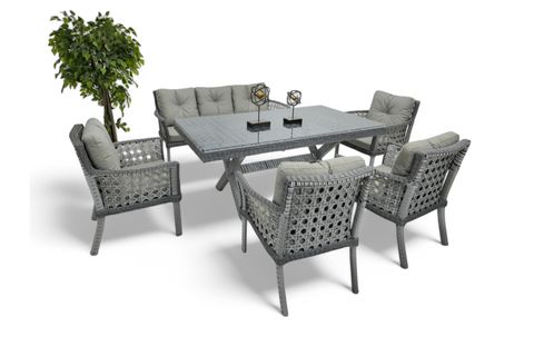 SİDE RATTAN BAHÇE MASA TAKIMI, 7 KİŞİLİK, 100X180