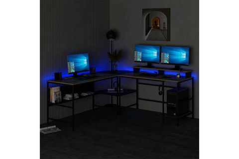MİNAR GRETA RGB LED IŞIKLI L KÖŞE ÇALIŞMA MASASI, DORE SİYAH