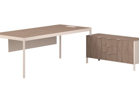 LESS ETAJERLİ OFİS MASASI, CEVİZ, 200 CM