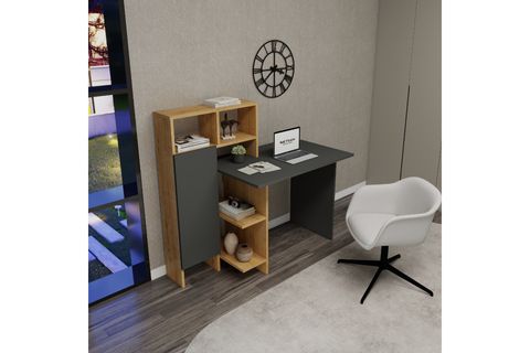 BUĞRA DOLAPLI RAFLI ÇALIŞMA BİLGİSAYAR MASASI, ANTRASİT SAFİRMEŞE