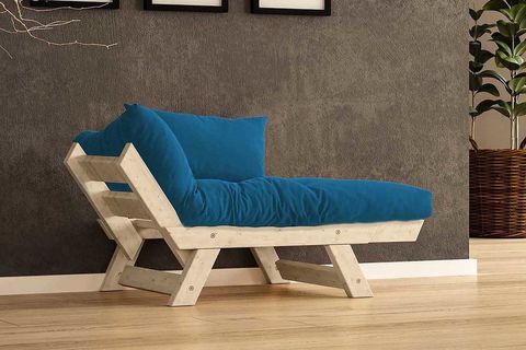 WOODESK ADALAR MASİF AHŞAP BERJER, NATURAL-MAVİ RENK