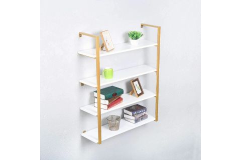TASNİA GOLD METAL AHŞAP DUVAR RAFI 90 CM 4 KATLI