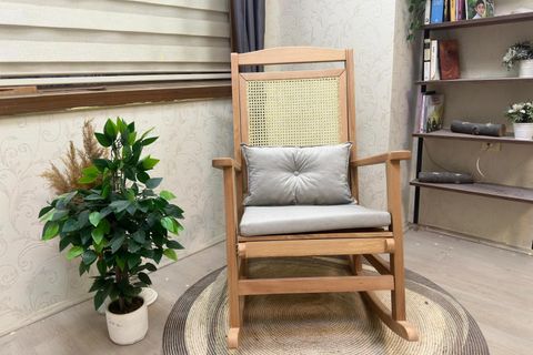 ASEDİA VERANDA HASIRLI MİNDERLİ SALLANAN SANDALYE, KREM, NATUREL AYAK