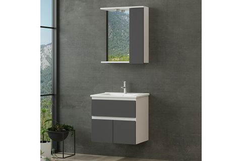 NİKA BANYO DOLABI 65CM AS2K1Ç 1K1A ETJ BEYAZ ANTRASİT