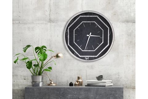 SİLVER METAL ÇERÇEVELİ OCTAGONAL DESİGN WALL SAAT 60 CM