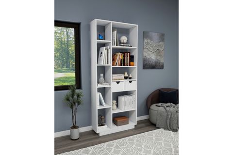 LUMA ÇOK GÖZLÜ KİTAPLIK 10 RAFLI VE 2 DOLAPLI, BEYAZ