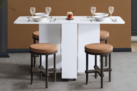 BLESK KATLANABİLİR TEKERLEKLİ MUTFAK MASASI, BEYAZ