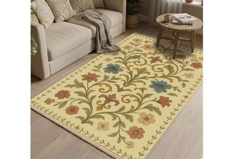 BEJ KIR ÇİÇEĞİ VİNTAGE DOKUMA TABAN HALI, 397 YNG, 60X120 CM