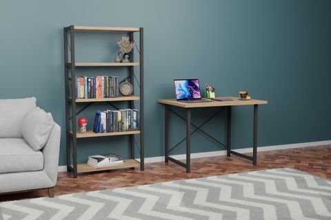 MELKOR METAL 5 RAFLI KİTAPLIK VE 60X90 CM ÇALIŞMA MASASI, ATLANTİK ÇAM