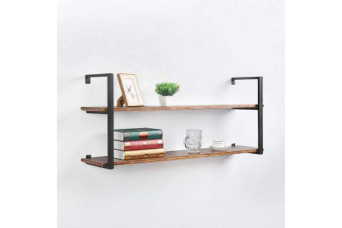 TASNİA SİYAH METAL AHŞAP DUVAR RAFI 120 CM 2 KATLI