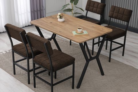 NOVA MUTFAK MASA TAKIMI, 4 SANDALYE, CEVİZ, 110X70 CM, KAHVE