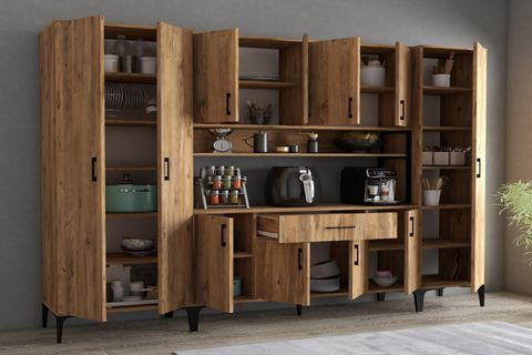 TANMOB MELİS MDL0702 ALT ÜST ÜÇ KAPILI ÇOK AMAÇLI DOLAP, 8 KAPAKLI ÇEKMECELİ RAFLI, ÇAM