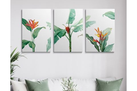 HOMEPACK SOYUT ÇİÇEKLER YEŞİL YAPRAKLAR ABSTRACT 3 PARÇA TABLO SETİ, 40X60, HP072