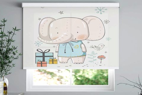 FİL VE HEDİYE KUTU DESENLİ DİJİTAL BASKILI ÇOCUK ODASI STORE PERDE 120X200