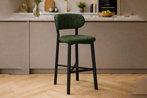 TERA BAR MUTFAK SANDALYESİ, KROM KAPLAMA AYAKLI, YEŞİL