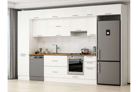 ALVİNKA 380X240 CM KLASİK MEBRAN MUTFAK DOLABI, MBB E90B50S40 1 MEBRAN BEYAZ MDF