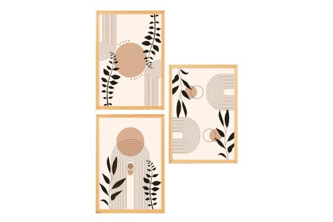 PREMİUM AHŞAP ÇERÇEVELİ ÜÇLÜ İSKANDİNAV BOHEM TABLO SETİ, SET1, 50X35