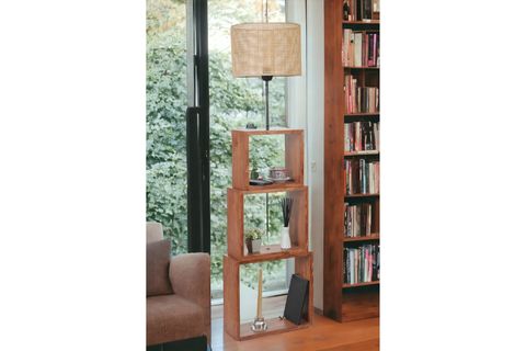 PUZZLE LAMBADER, CEVİZ AYAK, ÖRGÜLÜ RATTAN ABAJURLU