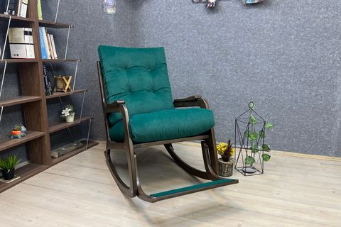 KONTES SALLANAN SANDALYE, ZÜMRÜT YEŞİL, KOYU CEVİZ AYAK