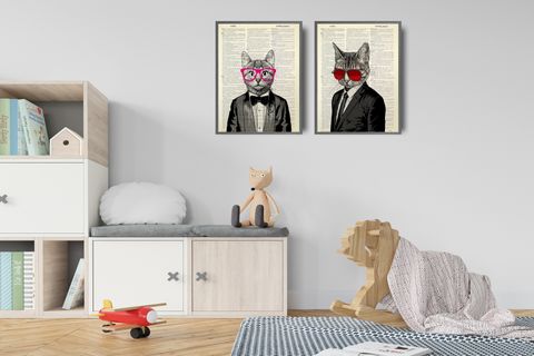 SEVİMLİ KEDİ KÖPEK TABLO SETİ, 35X50, 5
