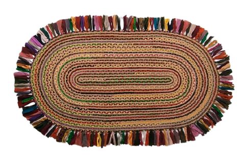 ELSE ÇİZGİLER RENKLİ PÜSKÜL OVAL EL ÖRGÜ DOĞAL HASIR HALI SİSAL JÜT KİLİM YOLLUK NO404 120X180