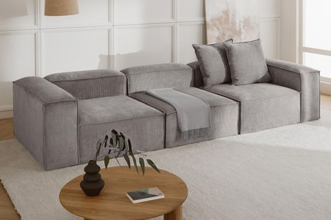 FRİD ÜÇLÜ FİTİLLİ KADİFE KANEPE, GRİ