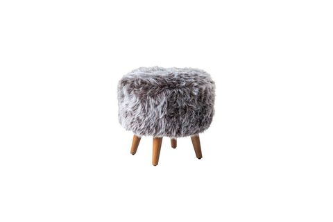 GONDOL AHŞAP AYAKLI PELUŞ PUF, GRİ