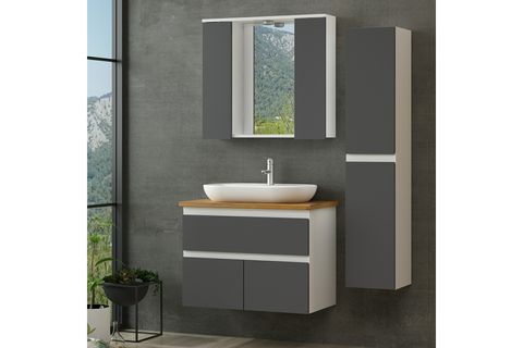 NİKA BANYO DOLABI AS2K1Ç46, BEYAZ ANTRASİT, 85 CM