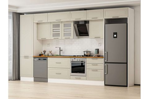 ALVİNKA 410X240 CM KLASİK MEBRAN MUTFAK DOLABI, MBB E90B60S60 3 MEBRAN KUMTAŞI SUNTALAM