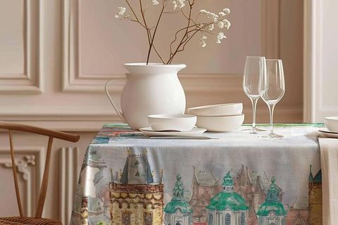 ŞEHİR MANZARASI PAMUK MASA ÖRTÜSÜ, 100X100 CM