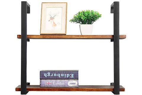 TASNİA SİYAH METAL AHŞAP DUVAR RAFI 60 CM 2 KATLI