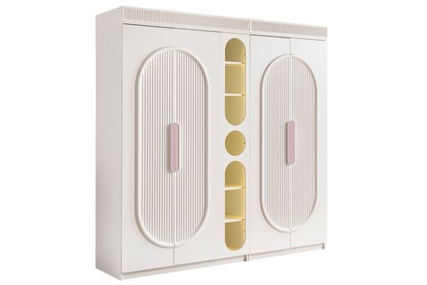 ATHENA 4 KAPAKLI LEDLİ KİTAPLIKLI DOLAP, PEMBE