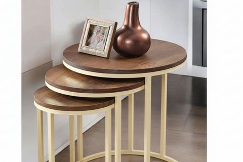 COOL ZİGON SEHPA TAKIMI, YUVARLAK, CEVİZ  KREM