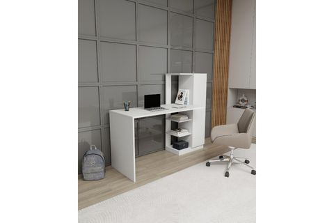 YAĞIZ DOLAPLI RAFLI ÇALIŞMA BİLGİSAYAR MASASI, BEYAZ