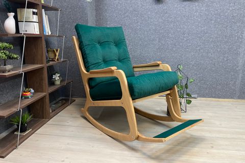 ASEDİA KONTES SALLANAN SANDALYE,ZÜMRÜT YEŞİL, NATUREL AHŞAP AYAK