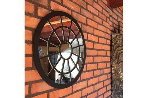 DFN WOOD YUVARLAK PENCERE DUVAR AYNASI, SİYAH, 90X90