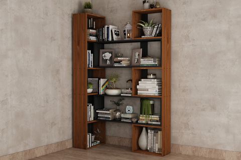 WOODESK DUBLİN MASİF AĞAÇ KİTAPLIK, TİK-SİYAH RENK, 190X200 CM, CPT6012-200