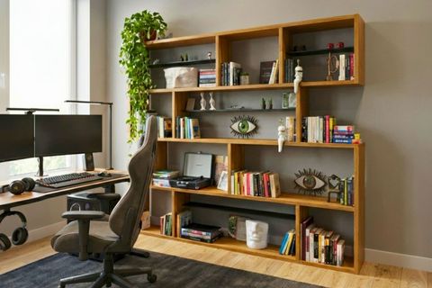 WOODESK YONCA MASİF AHŞAP KİTAPLIK, TİK RENK, 200X200 CM