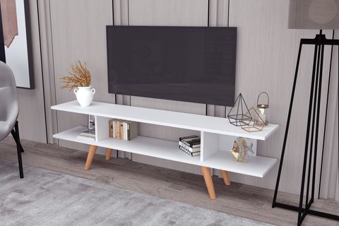 EKO TV SEHPASI, AHŞAP AYAKLI, BEYAZ, 160 CM