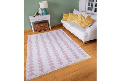 DUO BEYAZ PEMBE ÇİFT TARAFLI YIKANABİLİR DOKUMA KİLİM 22994A 120X180