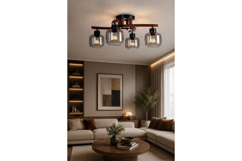 WESTON DÖRTLÜ CEVİZ FÜME CAMLI PLOFONYER AVİZE