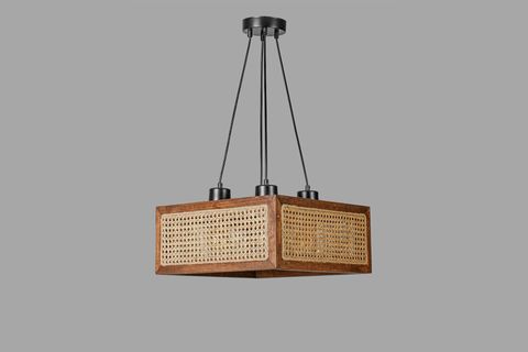 KUMSAL DÖRTLÜ KARE RATTAN AVİZE, CEVİZ