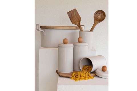 THE MİA STRİPE AHŞAP KAPAKLI EKMEK SAKLAMA KUTUSU BEJ 40X22X18 CM
