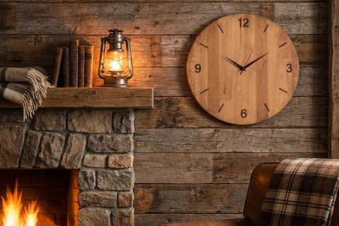 ODAK KAYIN AHŞAP LAZER KAZIMA DUVAR SAATİ, 40 CM
