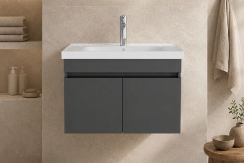 LODE KALE ANTRASİT 70 CM SERAMİK LAVABOLU ALT BANYO DOLABI