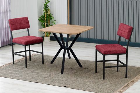 NOVA MUTFAK MASA TAKIMI, 2 SANDALYE, CEVİZ, 70X70 CM, BORDO