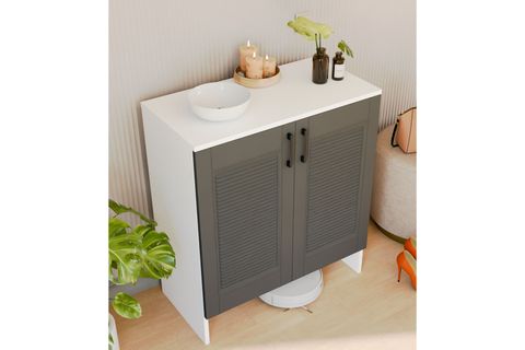 RETRO MDF MEMBRAN KAPAKLI ÇOK AMAÇLI DOLAP, ANTRASİT BEYAZ