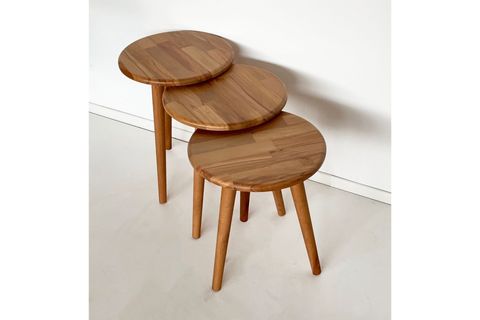 DOĞAL MASİF AHŞAP YÖRÜNGE SEHPA SETİ, ÜÇLÜ, KAYIN